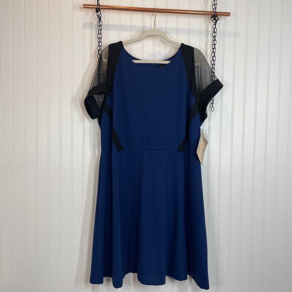 NWT Serena Williams Women’s Blue Mesh Short Sleeve Flare Dress Plus Size 2X - Picture 1 of 7